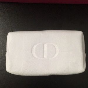 Dior Beauty White and Cream CD Makeup Zipper Cosmetic Pouch Velvet Bag